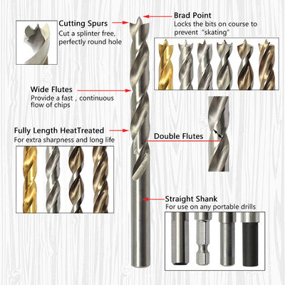 HSS Brad Point Drill Bit DIN338 Hoàn toàn được nghiền hoàn thiện sáng