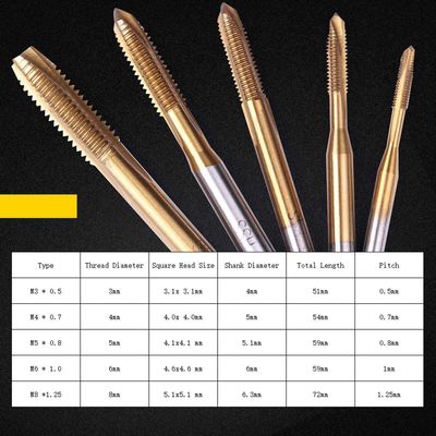 HSS 6542 Máy vòi xoắn ốc M3-M8 Titanium phủ