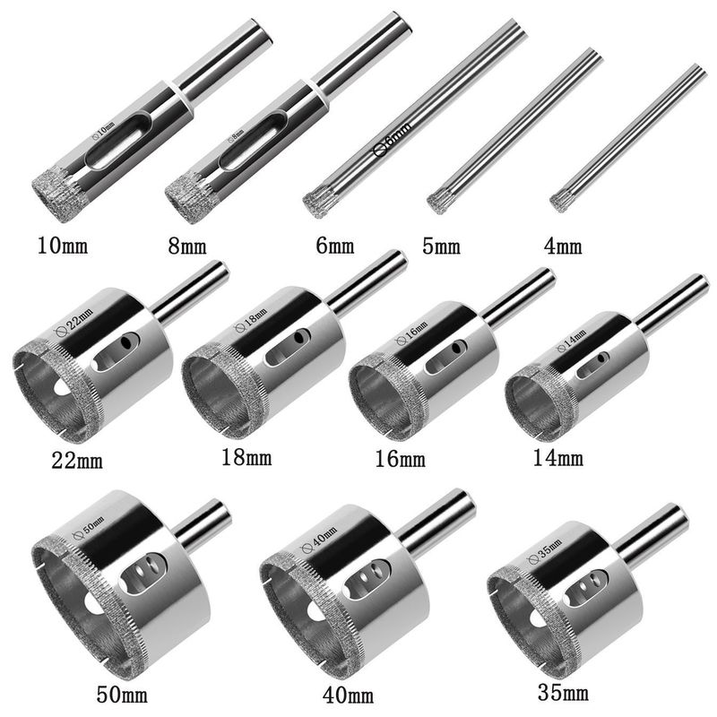 Bộ mũi khoan lõi kim cương 12 món 4-50mm cho kính, gạch men, gốm sứ